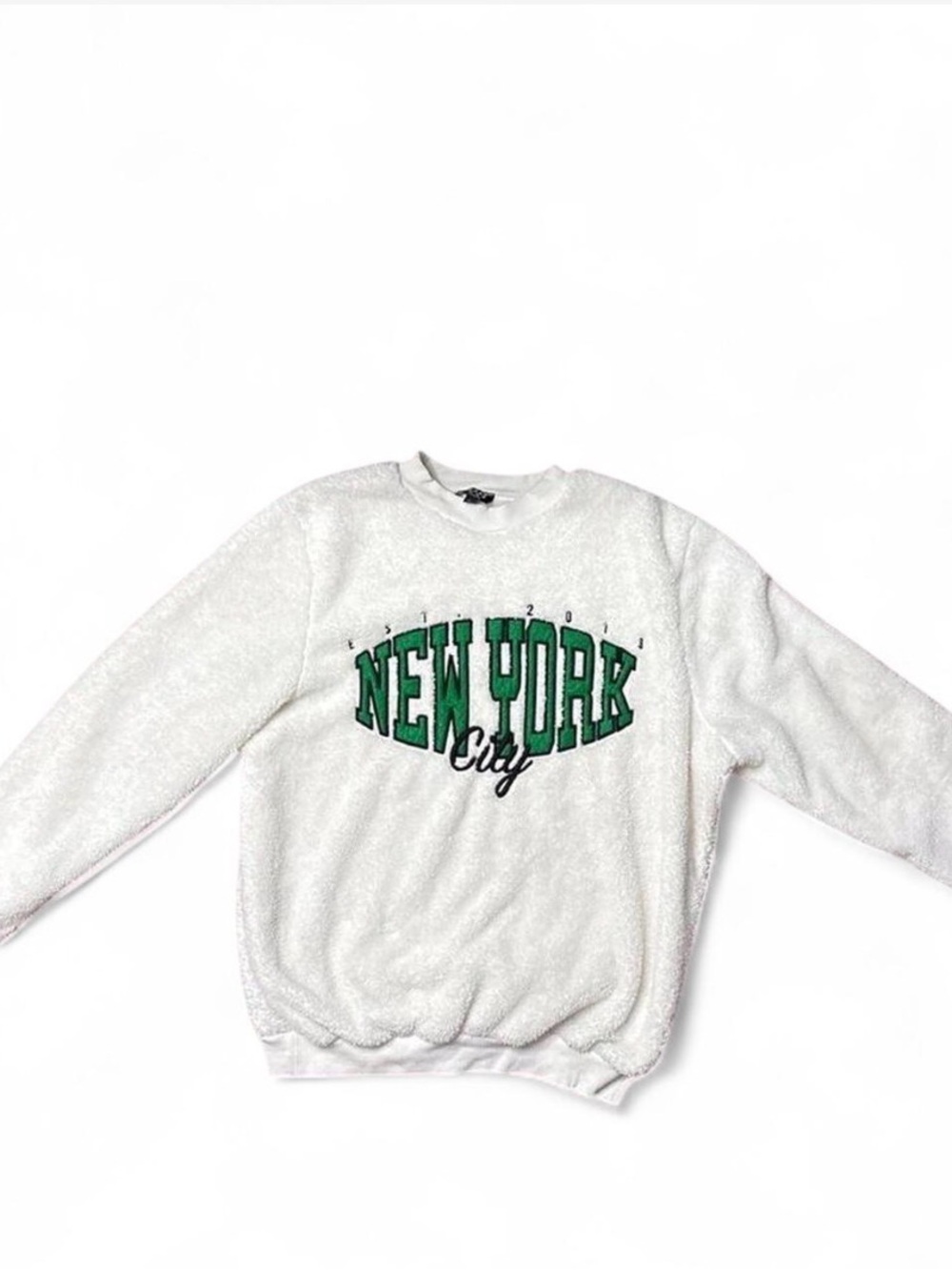 Boohoo White Crewneck‎ Sweatshirt with Green "New York City" Logo